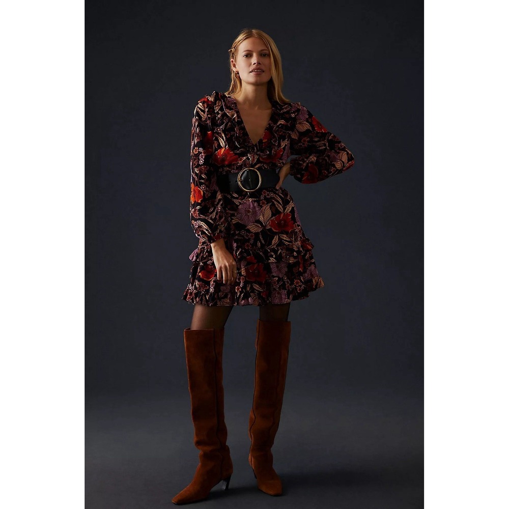 Pilcro by Anthropologie Floral Corduroy Tiered Dress XXS Boho Fall Cotton Dress